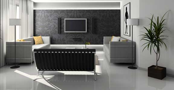 This image shows a living room. The epoxy floors color is white.