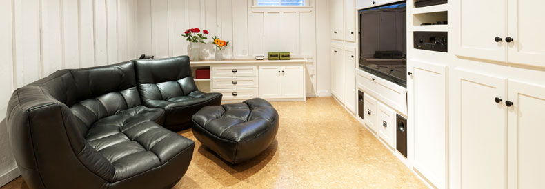 This image shows an living room with epoxy floor.